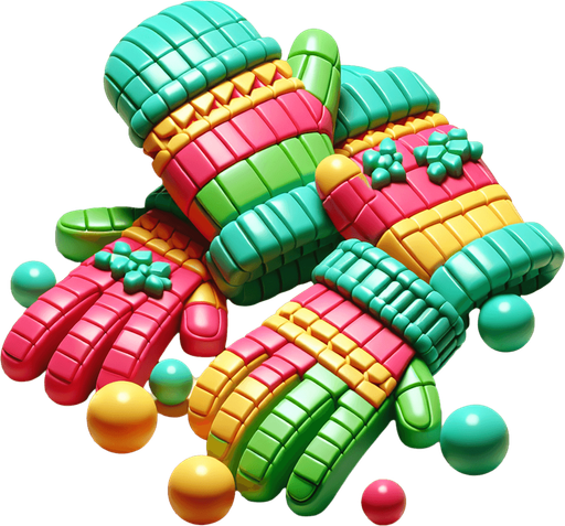 a christmas gloves. plastic style. Single Game Texture. In-Game asset. 2d. Blank background. High contrast. No shadows.