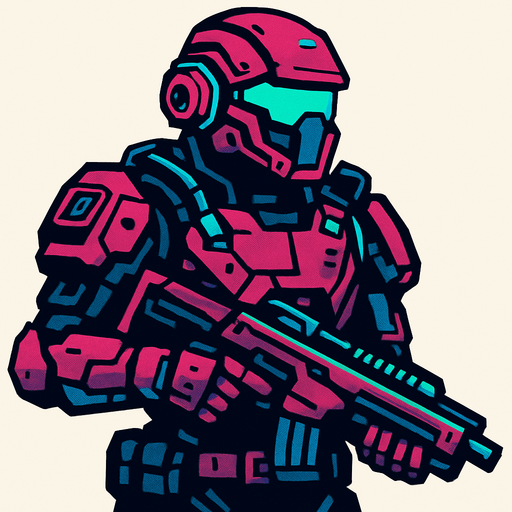 technological soldier.
In-Game asset.  2d.  High contrast.  No shadows
