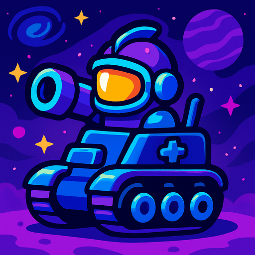 tank hero character space galaxy theme tower defense game.
In-Game asset.  2d.  High contrast.  No shadows