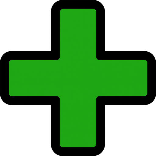 Un signo de más en verde.
In-Game asset.  2d.  High contrast.  No shadows