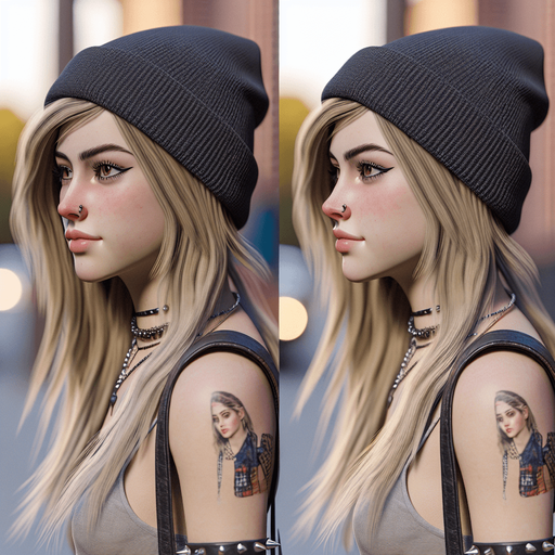 Photorealistic Avril Lavigne skateboarding, profile view.