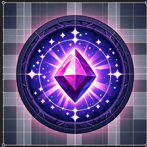 Magic, purple gem.
Single Game Texture. In-Game asset. 2d. Blank background. High contrast. No shadows.