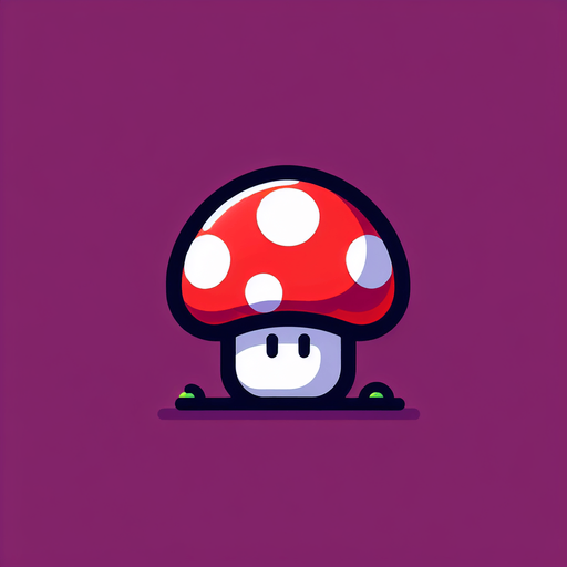 mario mantarı.
Single Game Texture.  In-Game asset.  2d.  Blank background.  High contrast.  No shadows