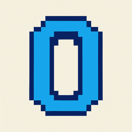 Número 0 azul, pixelart.
In-Game asset.  2d.  High contrast.  No shadows