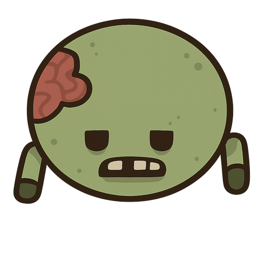 üsttem görünümlü yuvarlak zombi. No background. Transparent background. Blank background. No shadows. 2d. In-Game asset. flat