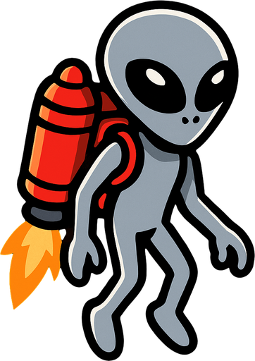 Grey alien with jetpack.
In-Game asset.  2d.  High contrast.  No shadows