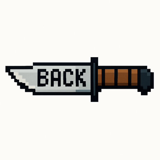 un cuchillo hecho con pixeles que tenga escrito back.
In-Game asset.  2d.  High contrast.  No shadows