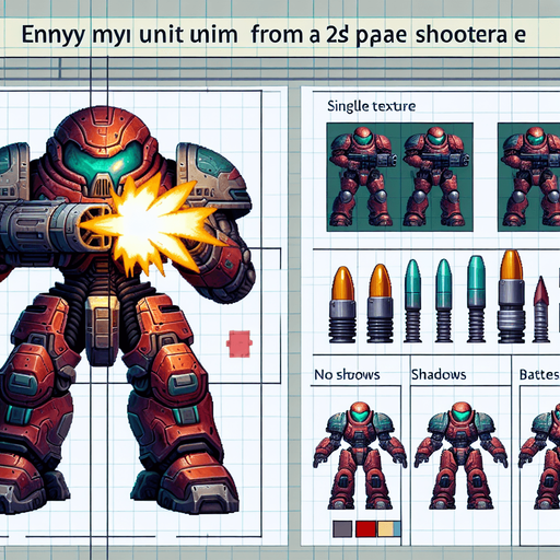 A space shooter enemy that shoots bullets.
Single Game Texture. In-Game asset. 2d. Blank background. High contrast. No shadows.