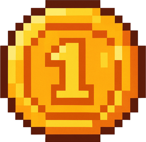 A cool coin like 16 by 16 pixelated character no background shadows and highlights.
In-Game asset.  2d.  High contrast.  No shadows. 2d pixelated in game asset