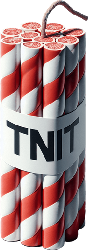 a photo-realistic white and red twisted candy stick slice in vertical position and with an extinguished wick. At its center, a simple white rectangular "TNT" sticker in the same direction as the stick Single Game Texture. In-Game asset. 2d. Blank background. High contrast. No shadows.