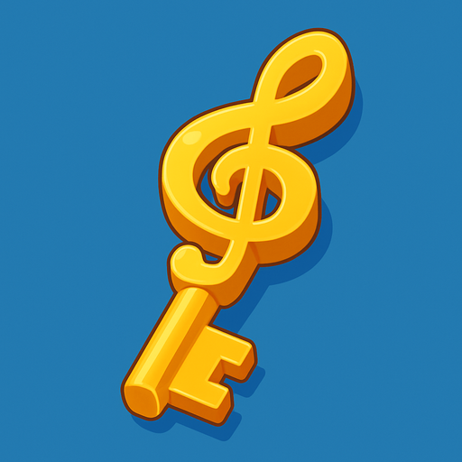 a delicious looking isometric symphony shaped golden key drawn as a 2D illustration for a cute mobile game.
In-Game asset.  2d.  High contrast.  No shadows