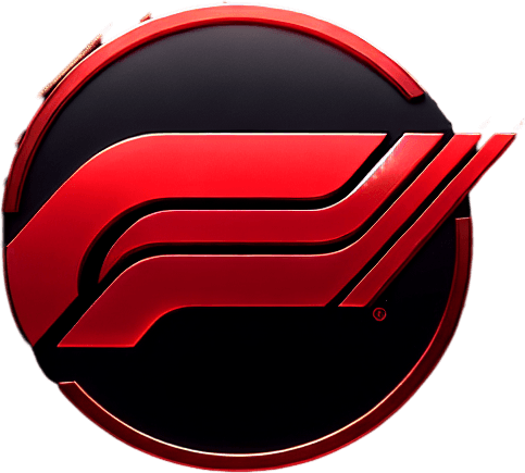 Red "F1" logo with dark carbon fiber.
Single Game Texture. In-Game asset. 2d. Blank background. High contrast. No shadows.