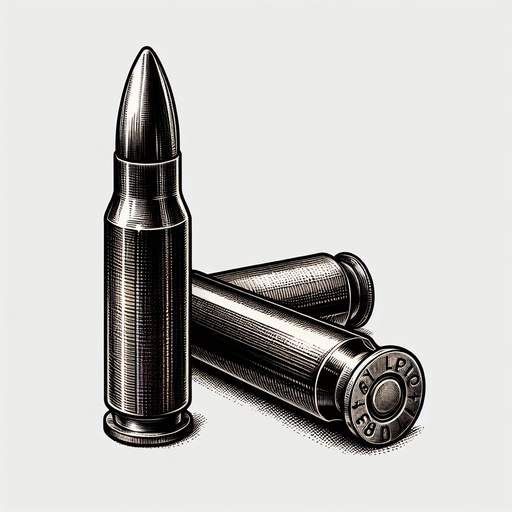 Патрон винтовки.
Single Game Texture. In-Game asset. 2d. Blank background. High contrast. No shadows.