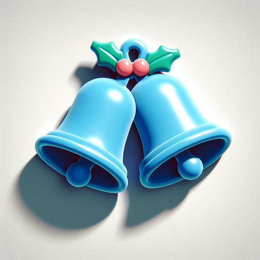 a couple of christmas bells. plastic style. Single Game Texture. In-Game asset. 2d. Blank background. High contrast. No shadows.