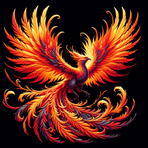 A fiery Phoenix with wings outspread..
Single Game Texture. In-Game asset. 2d. Blank background. High contrast. No shadows.