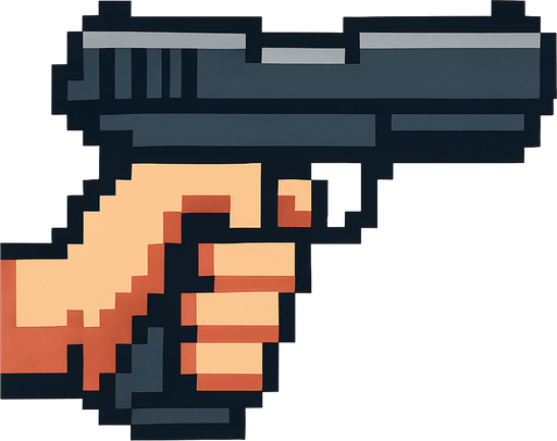 un puño agarrando un arma hecho con pixeles y de perspectiva lateral.
In-Game asset.  2d.  High contrast.  No shadows