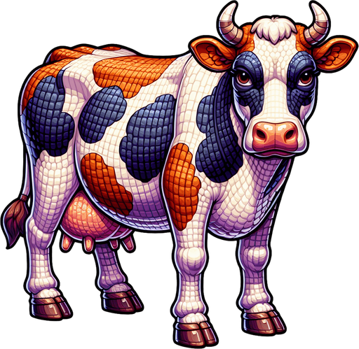 a cow.
Single Game Texture. In-Game asset. 2d. Blank background. High contrast. No shadows.