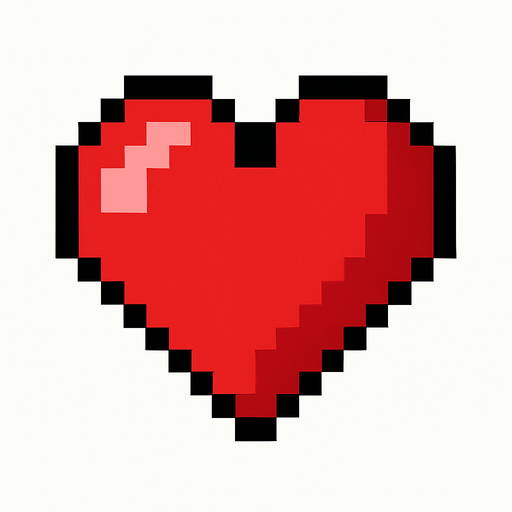 kalp şekli pixel art 2d.
In-Game asset.  High contrast.  No shadows