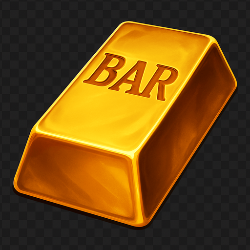Crea un asset para el símbolo 'B' de Megaways: una Barra de Oro.
Una barra de oro sólida y brillante, con reflejos realistas que sugieran lujo y peso. Puede tener la palabra 'BAR' grabada sutilmente. Estilo de casino opulento. Color dorado intenso. Fondo transparente. Es un símbolo de alto valor (40x), debe transmitir riqueza.
In-Game asset.  2d.  High contrast.  No shadows