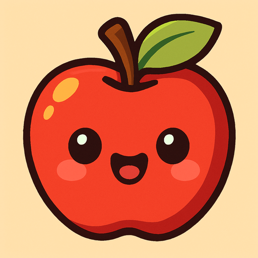 Apple with cute face.
In-Game asset.  2d.  High contrast.  No shadows
