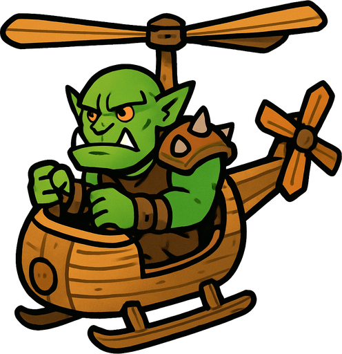 Orc in a wooden helicopter.
In-Game asset.  2d.  High contrast.  No shadows