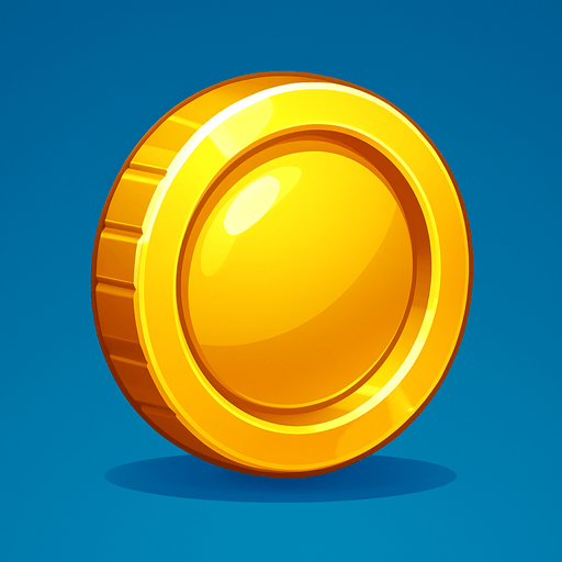 Create a shiny golden coin (token) asset for a game. The coin should have a polished, reflective surface with subtle engravings or ridges around the edge. It should look 3D with soft highlights and shadows to give depth. The size should be suitable as a collectible power-up floating slightly above the ground. Style should be clean and vibrant, fitting a modern arcade or action game..
In-Game asset.  2d.  High contrast.  No shadows