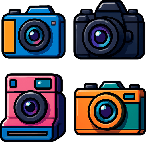 Pack of different cameras.
In-Game asset.  High contrast.  No shadows. 3D