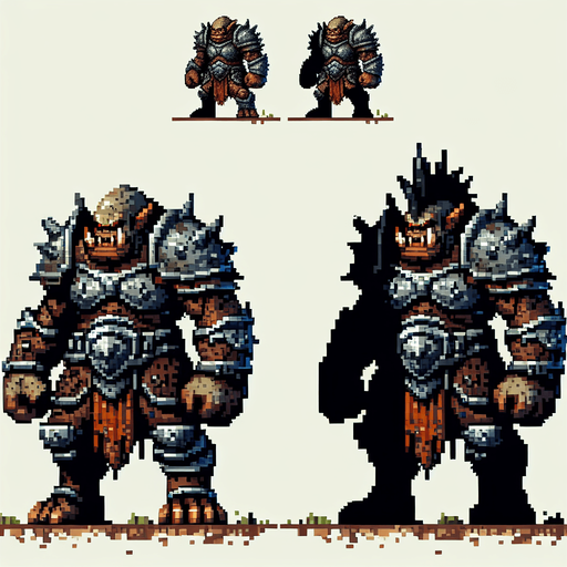 create me a big furious goblin with armor 2d and pixel.
Single Game Texture. In-Game asset. 2d. Blank background. High contrast. No shadows.