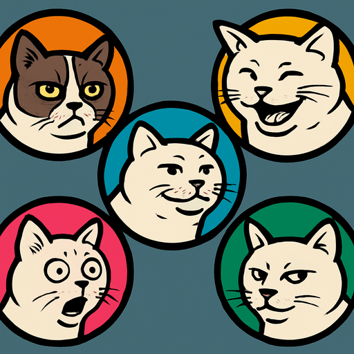 5 figuras redondas de memes de gatos