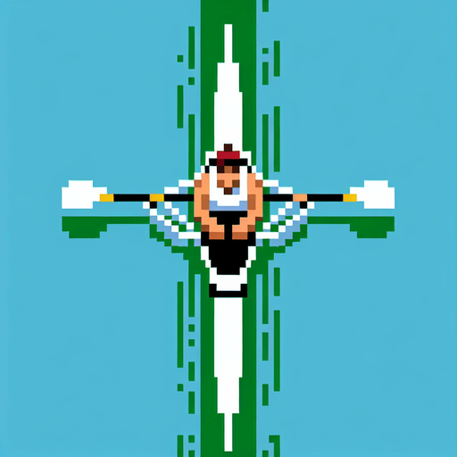 8 bit pixelatef olympic rowing canoe paddler, seen directly from above. gta 2 bird-eye perspective.
Single Game Texture. In-Game asset. 2d. Blank background. High contrast. No shadows.
