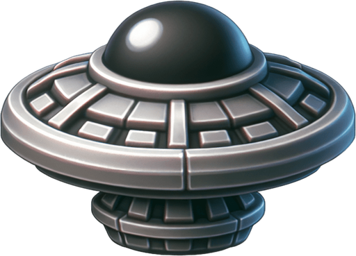 mini ufo.
Single Game Texture. In-Game asset. 2d. Blank background. High contrast. No shadows.
