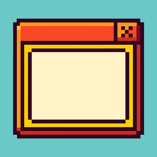 a popup frame, retro pixel style, rectangular.
In-Game asset.  2d.  High contrast.  No shadows