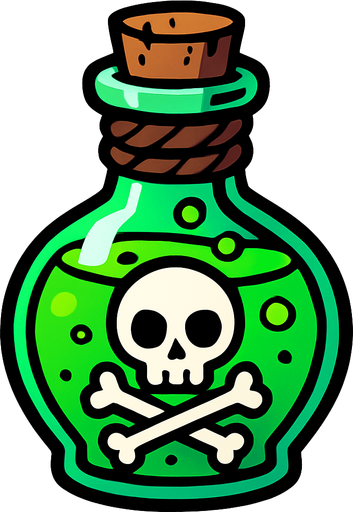 zehirli iksir şişesi.
In-Game asset.  2d.  High contrast.  No shadows