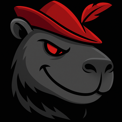 Agregale un sombrero rojo de robinhood, cambia la explesion a sonrisa malvada sin mostrar los dientes. Recuerda usar los rasgos y formas de un capibara.