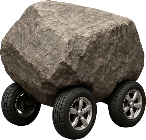 haz esta imagen muy, muy, muy, muy, muy realista, es una piedra con ruedas.
In-Game asset.  2d.  High contrast.  No shadows