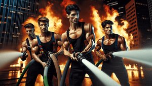 HANDSOME FIREFIGHTER COMBATS EVIL FIRE