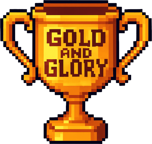 Gold and Glory pixel art cup.
In-Game asset.  2d.  High contrast.  No shadows