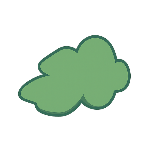 Nube verde. No background. Transparent background. Blank background. No shadows. 2d. In-Game asset. flat