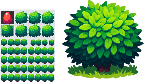 bush.
Single Game Texture.  In-Game asset.  2d.  Blank background.  High contrast.  No shadows