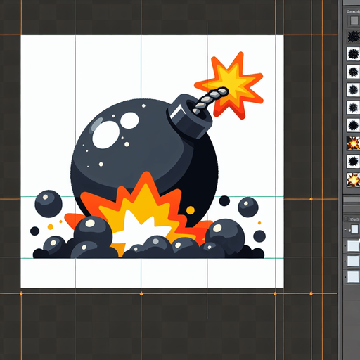Explosion bomb.
Single Game Texture.  In-Game asset.  2d.  Blank background.  High contrast.  No shadows