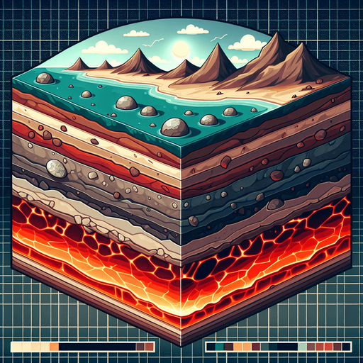 A 2D side-view of the layered earth, like a side-scrolling game environment. 
No cubes or spheres—just a wide rectangle showing layered dirt and rock strata, 
with distinct horizontal bands in different shades of brown and gray. 
Some layers can have small stones, fossils, or subtle traces of ore. 
The style is slightly cartoonish, with clear outlines and warm earthy colors.
Make the top layer a rocky or dirty layer to indicate the deeper layers, 
then progressively much darker and more red as it goes deeper indicating lava rock.
Single Game Texture.  In-Game asset.  2d.  Blank background.  High contrast.  No shadows. Side View. Rectangle. Square. Not a Cube, Horizontal view, lateral view, sideward view, Side angle.