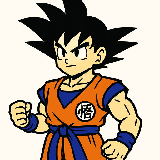 Goku.
In-Game asset.  2d.  High contrast.  No shadows
