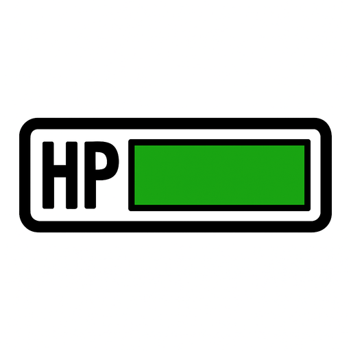 Un medidor de HP con contorno negro y que este lleno, y minimalista.
In-Game asset.  2d.  High contrast.  No shadows
