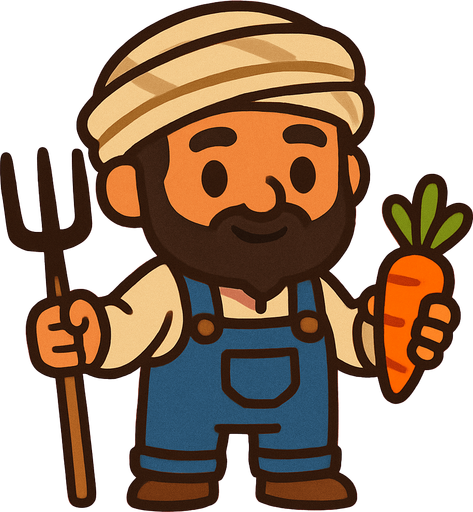 A cute middle eastern farmer character.
In-Game asset.  2d.  High contrast.  No shadows