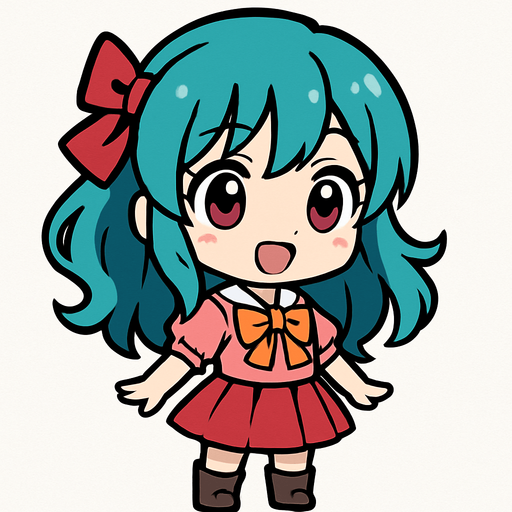 Anime kızı chibi.
In-Game asset.  2d.  High contrast.  No shadows