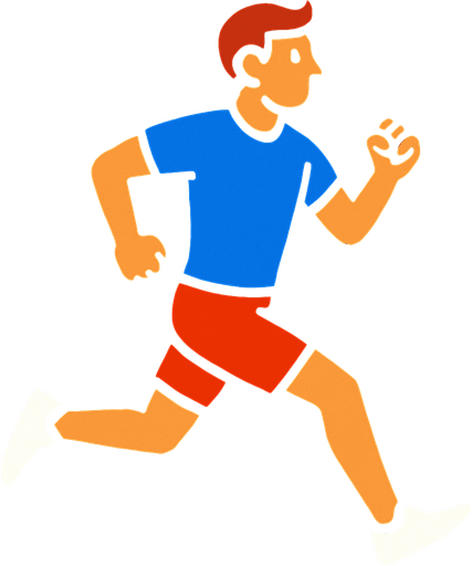 runner with a blue shirt.
In-Game asset.  2d.  High contrast.  No shadows