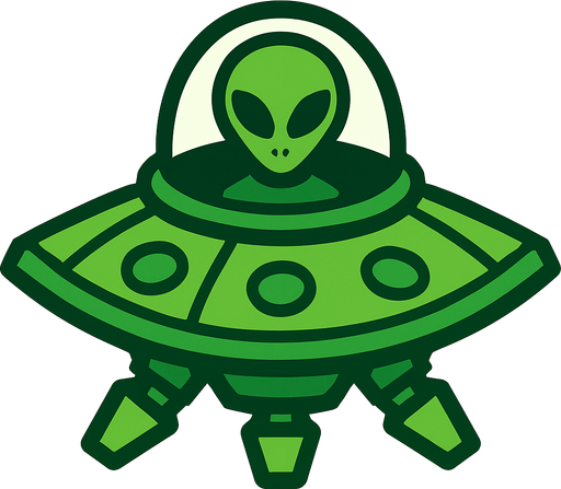 A green alien ship.
In-Game asset.  2d.  High contrast.  No shadows