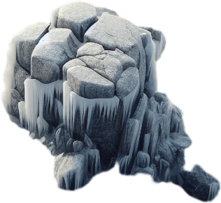 Photorealistic rocks covered by snow and ice, drone view