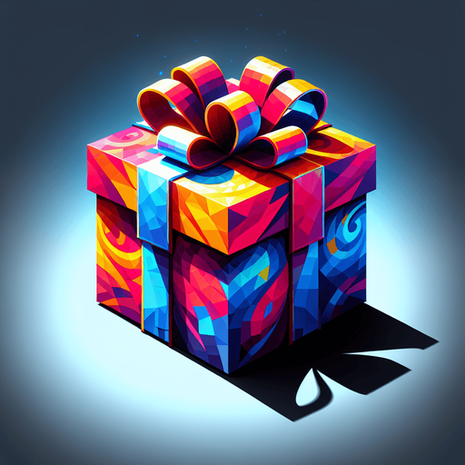 gift wrapped box, vivid colours. with bow on top Single Game Texture. In-Game asset. 2d. Blank background. High contrast. No shadows. Single Game Texture. In-Game asset. 2d. Blank background. High contrast. No shadows.
