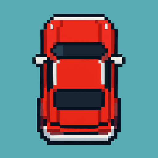 Draw 2d pixel car top view Red+white.
In-Game asset.  2d.  High contrast.  No shadows